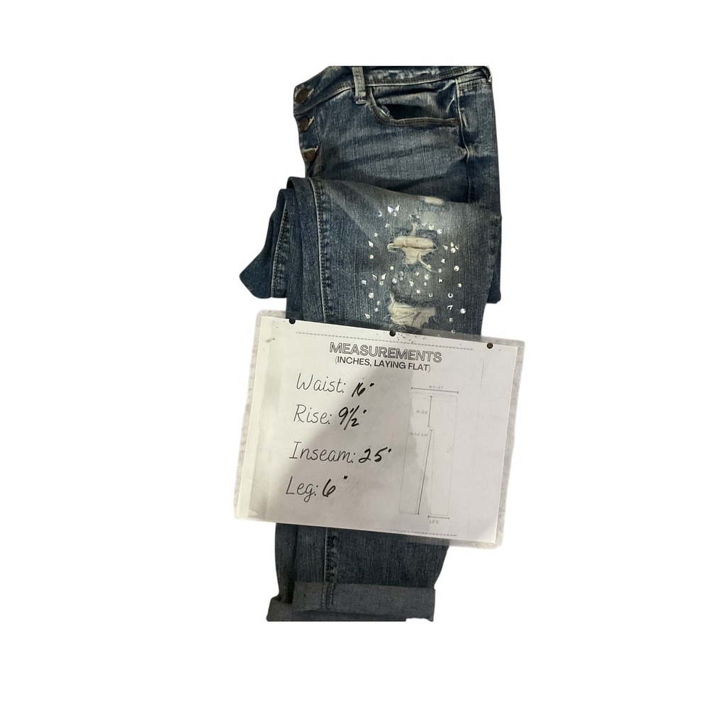 Black Daisy Relaxed Skinny‎ Jeans Women's Distressed Paint Splatter Button Fly - Picture 6 of 6